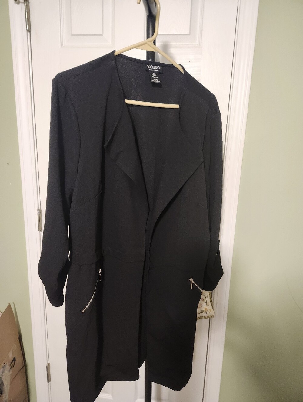 Soho Black Women's Long Open Cardigan Jacket